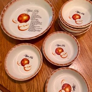 Set of Pier 1 Apple Pie Pan and Six Serving Dishes.